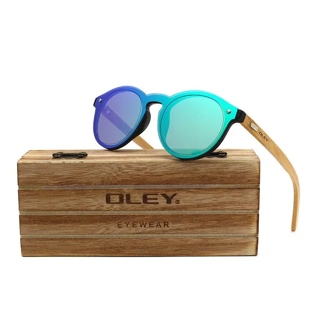 Oley Brand Bamboo Leg Hd Color Film Sunglasses Women Classic Round Overall Flat Lens Z0479