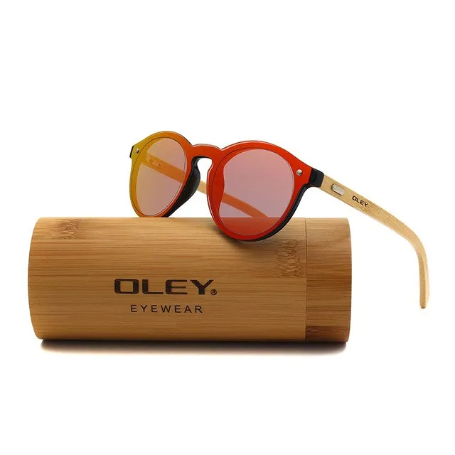 Oley Brand Bamboo Leg Hd Color Film Sunglasses Women Classic Round Overall Flat Lens Z0479