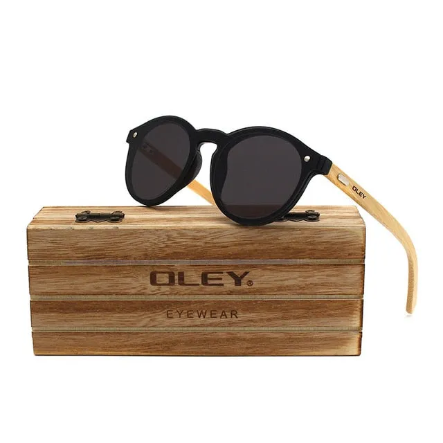 Oley Brand Bamboo Leg Hd Color Film Sunglasses Women Classic Round Overall Flat Lens Z0479