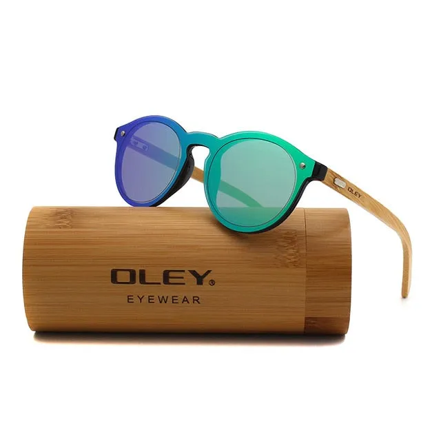 Oley Brand Bamboo Leg Hd Color Film Sunglasses Women Classic Round Overall Flat Lens Z0479