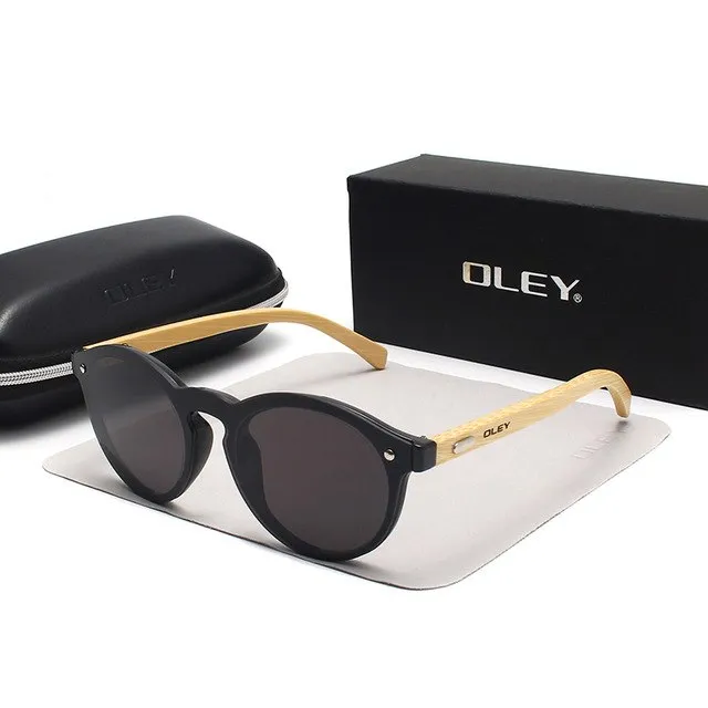 Oley Brand Bamboo Leg Hd Color Film Sunglasses Women Classic Round Overall Flat Lens Z0479