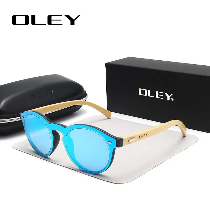 Oley Brand Bamboo Leg Hd Color Film Sunglasses Women Classic Round Overall Flat Lens Z0479