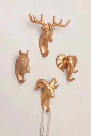 Ornamental Animal Heads Wildlife Bronze Gold Solid Resin Wall Organizer Coat Hook