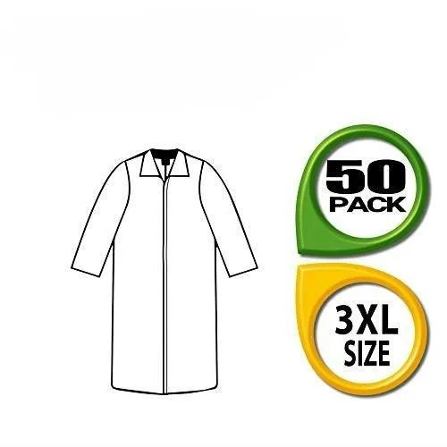 Pack of 50 Orange Lab Coats 3XL Size. Unisex Disposable Polyethylene