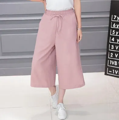 Pants Women 2017 Summer Seven Pants Casual High Waist Elastic Wide Leg Pants Chiffon Solid Fashion Trousers Plus Size XL 5 Color