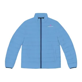 Pastel Blue Color Men's Jacket, Best Regular Fit Polyester Men's Puffer Jacket With Stand Up Collar (US Size: S-2XL)