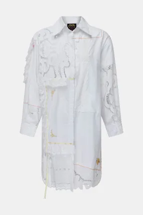 patchwork tablecloth shirt dress - white