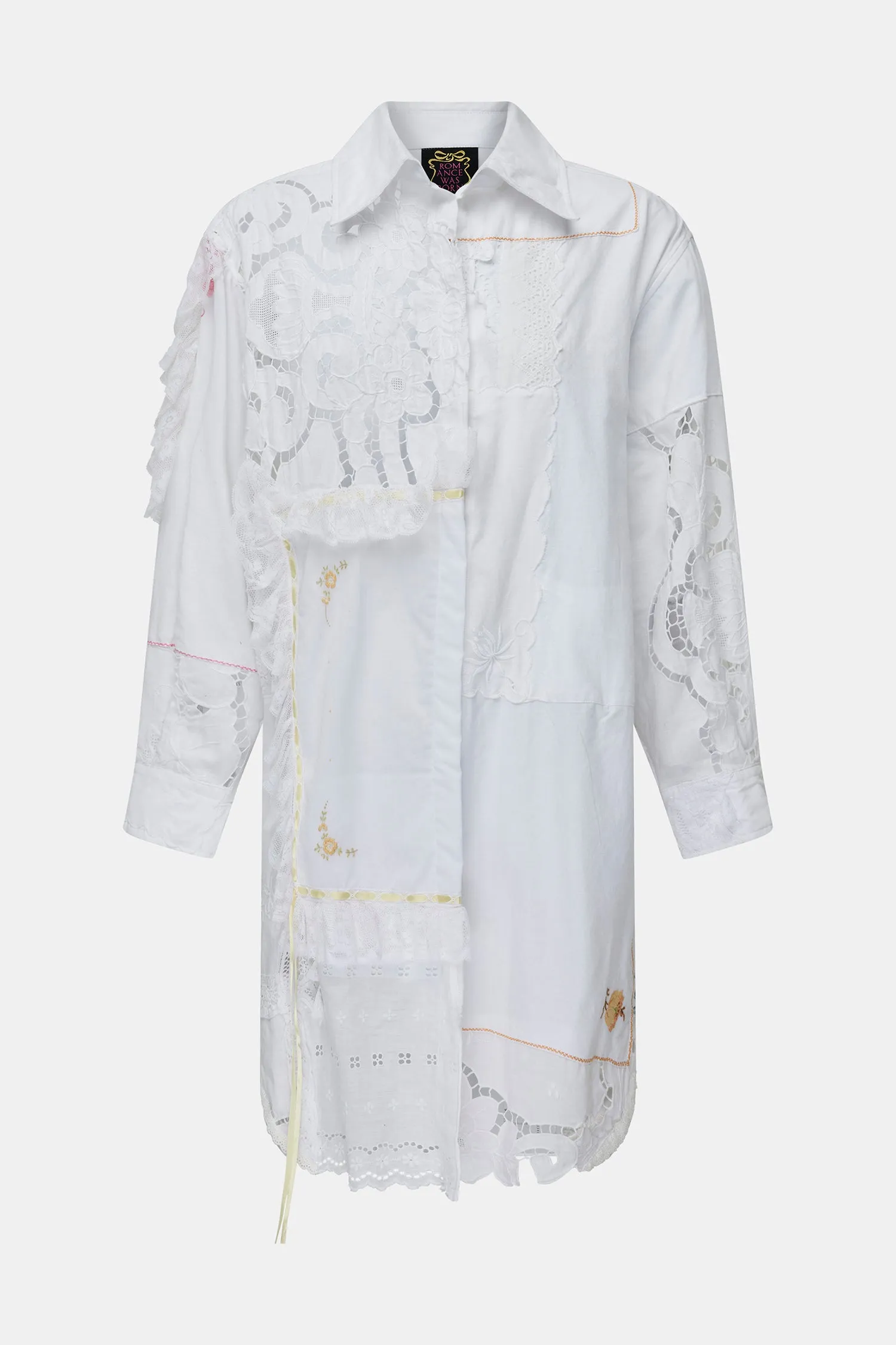 patchwork tablecloth shirt dress - white