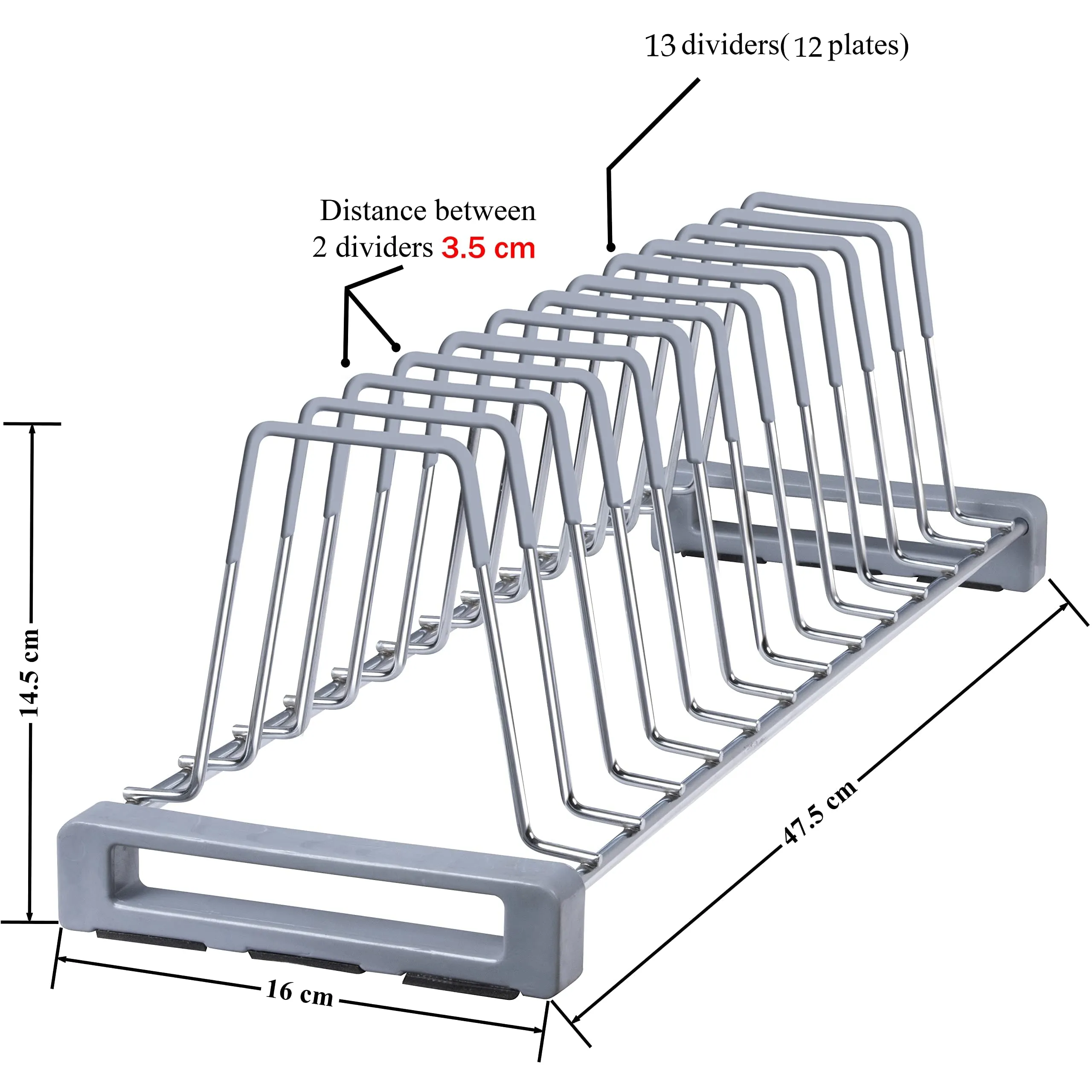 Plantex Stainless Steel Plate Stand/Dish Rack/Thali Stand for Modular Kitchen/Tandem Box Accessories - 12 Sections (Chrome/Pack of 1)