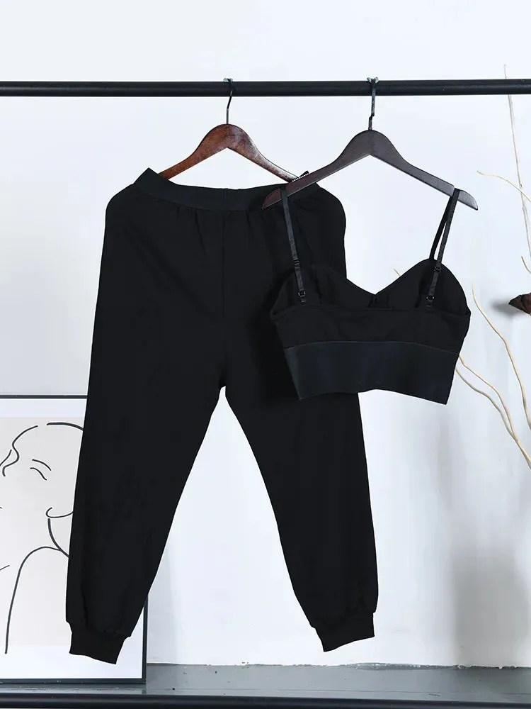 Pre Order:  Black Crop Top High Waist Pants Set