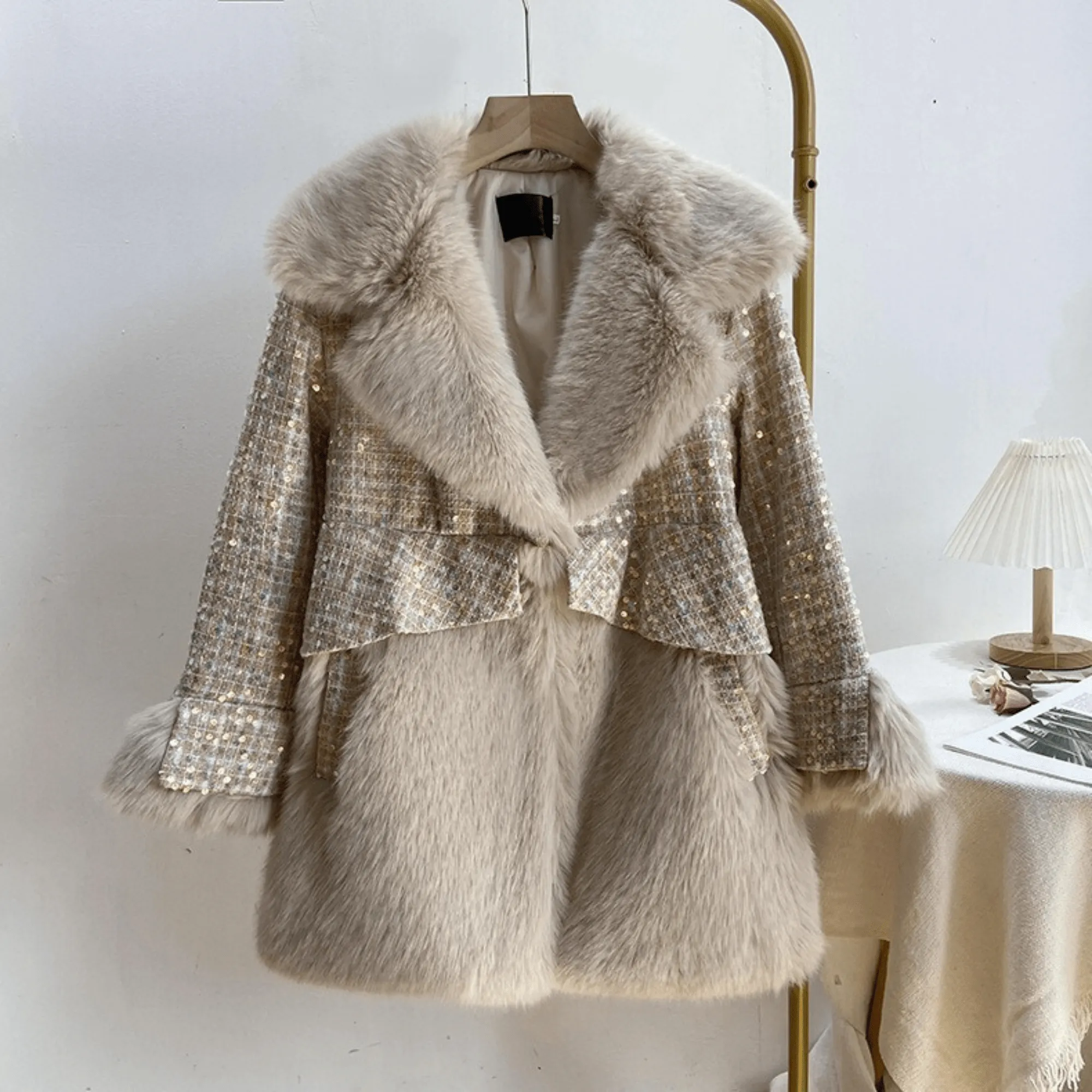 Pre Order:  Fluffy Sequined Faux Fur Coat