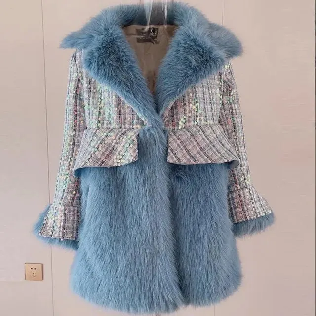 Pre Order:  Fluffy Sequined Faux Fur Coat