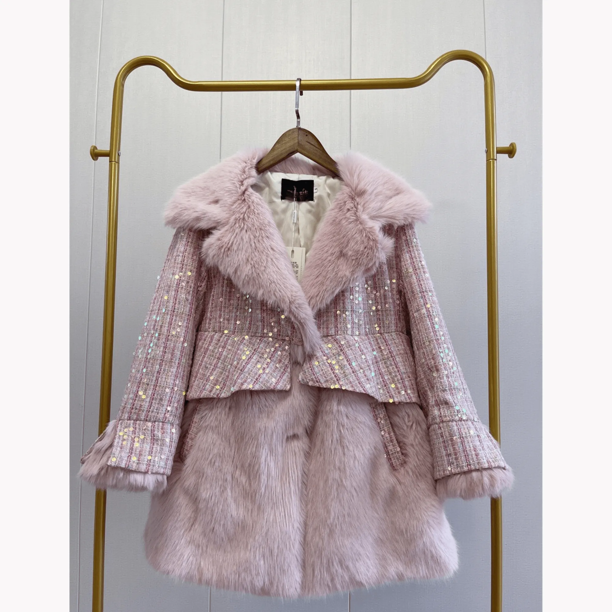 Pre Order:  Fluffy Sequined Faux Fur Coat