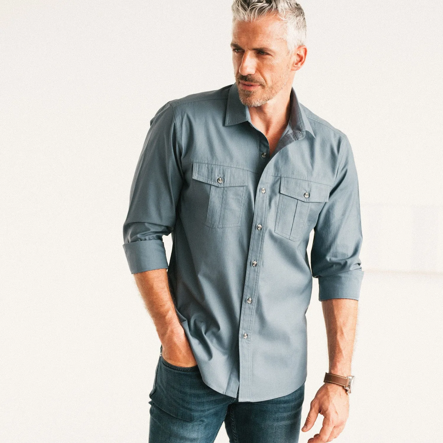 Primer Utility Shirt – Stone Blue Mercerized Cotton