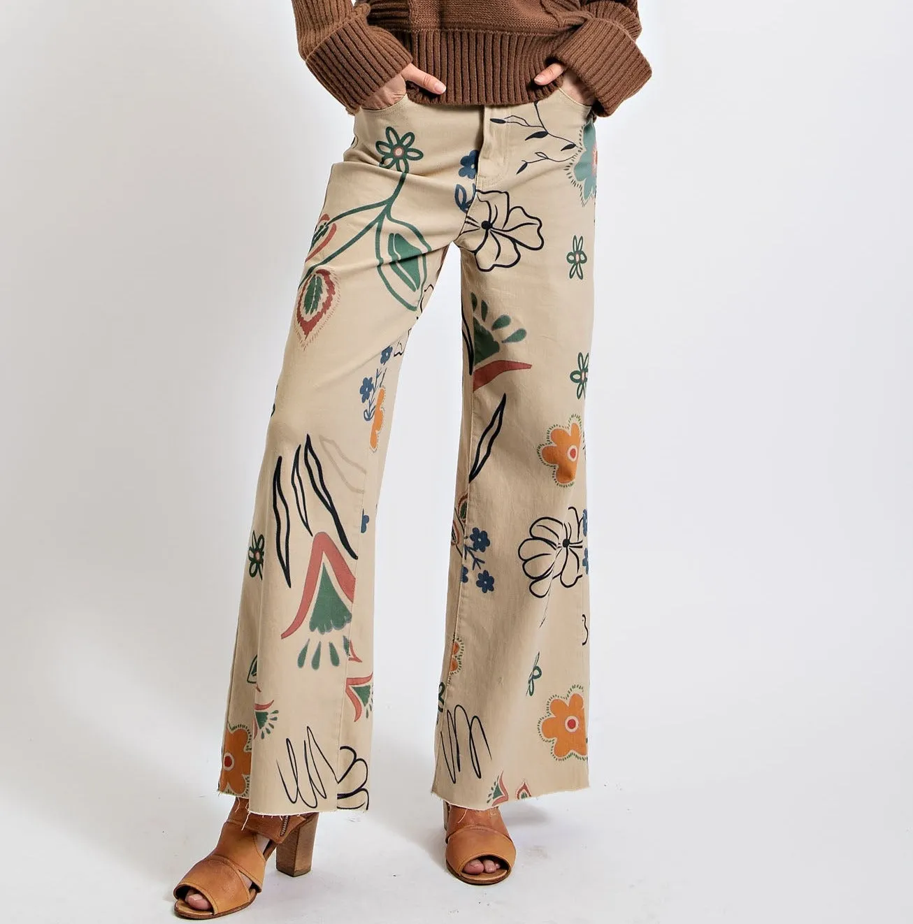 Printed Wide Leg Jeans