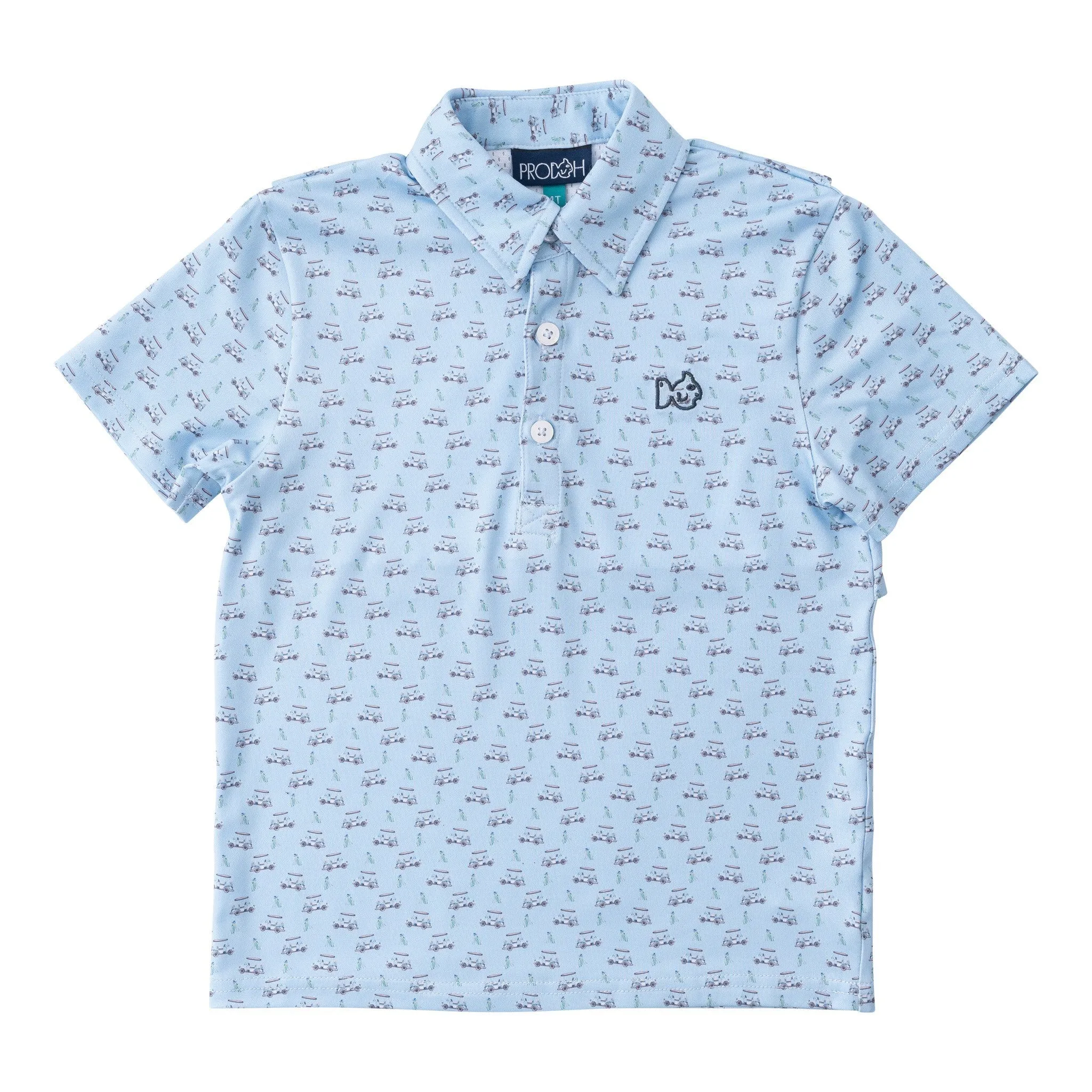 Prodoh Boys Pro Performance Polo Powder Blue Golf Cart Print 1PD0026F24 5107