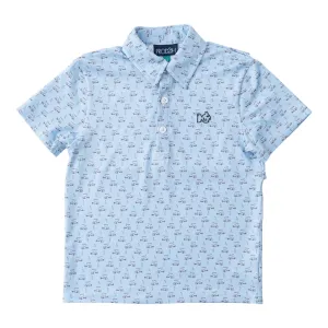 Prodoh Boys Pro Performance Polo Powder Blue Golf Cart Print 1PD0026F24 5107