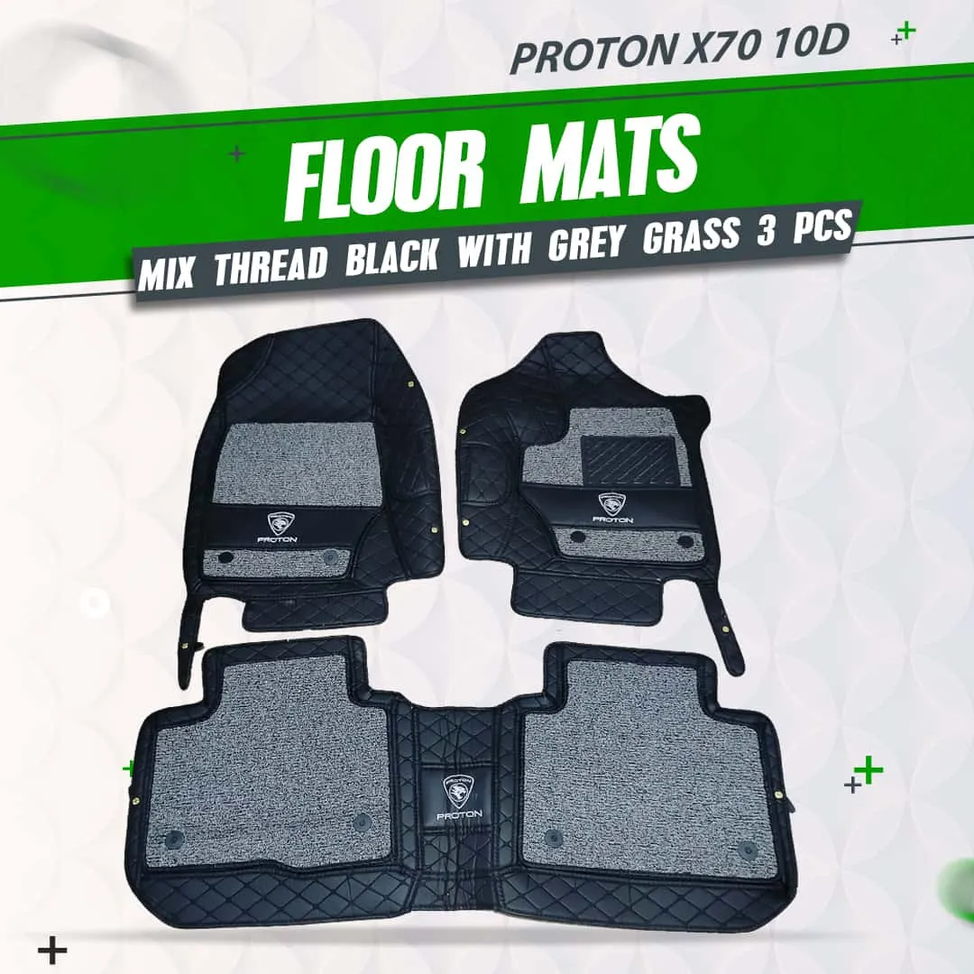 Proton X70 10D Floor Mats Mix Thread Black With Grey Grass 3 Pcs - Model 2021-2024