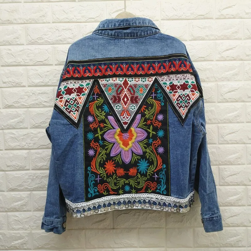 Purpdrank - Spring Autumn Fashion Denim Jacket Women Sequined Tassel Embroidery Vintage Jacket Casual Women Coat Winte Outwear National Style