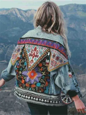 Purpdrank - Spring Autumn Fashion Denim Jacket Women Sequined Tassel Embroidery Vintage Jacket Casual Women Coat Winte Outwear National Style