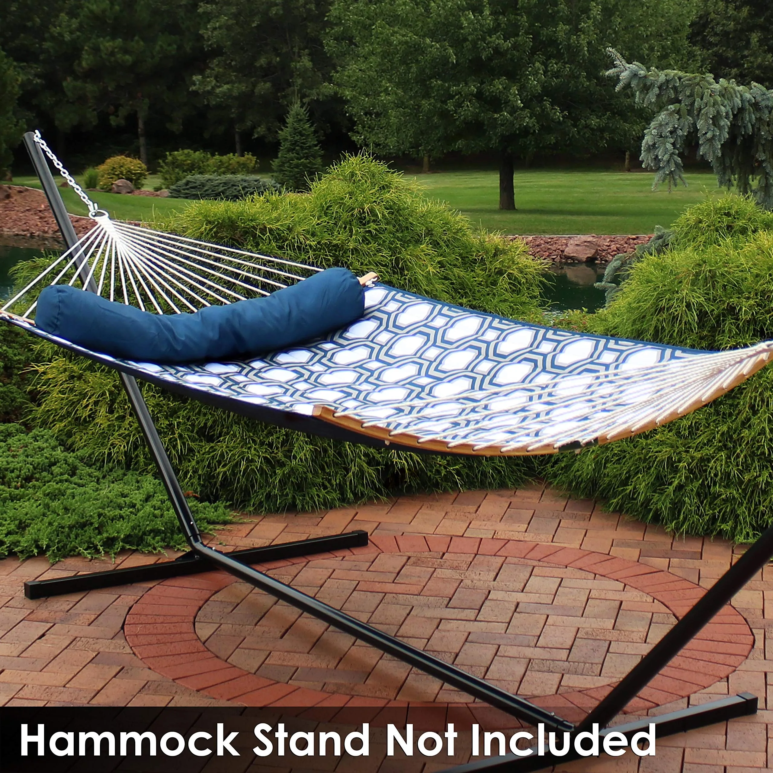 Quilted Double Hammock with 2 Curved Bamboo Spreader Bars - Sunnydaze