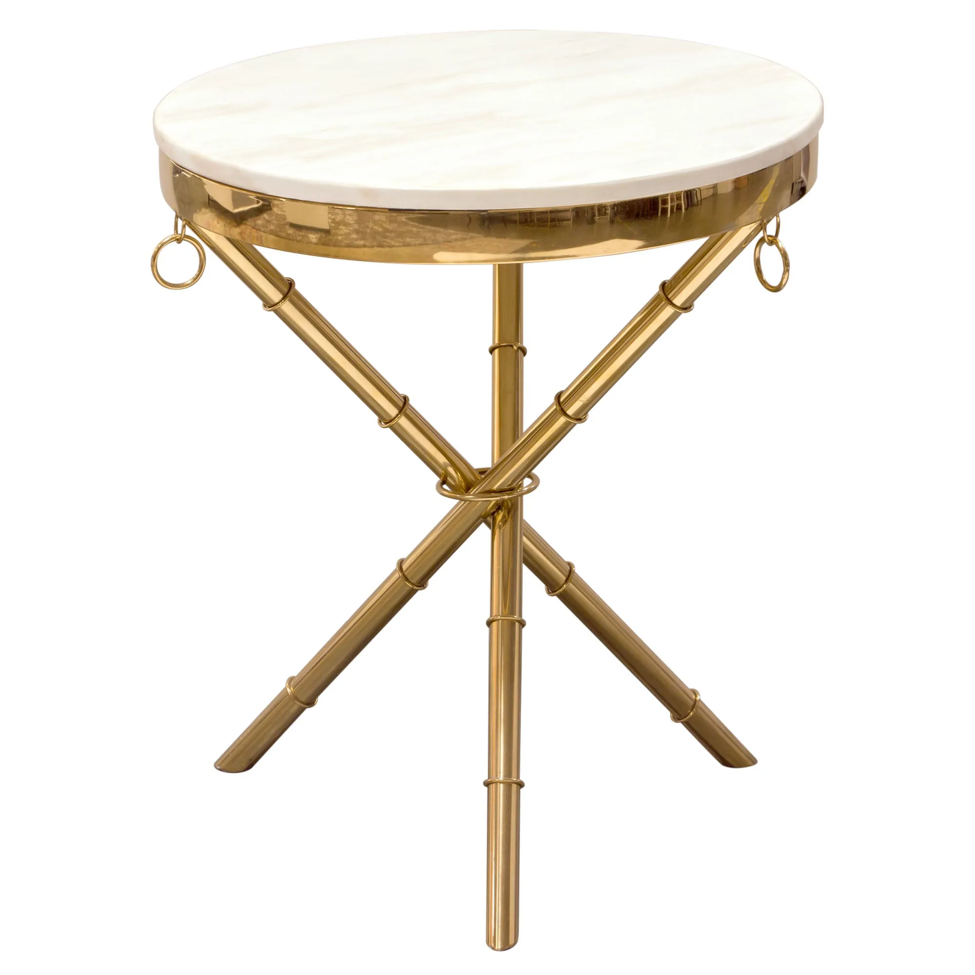 Reed Round Accent Table with White Marble Top and Gold Finished Metal Base by Diamond Sofa