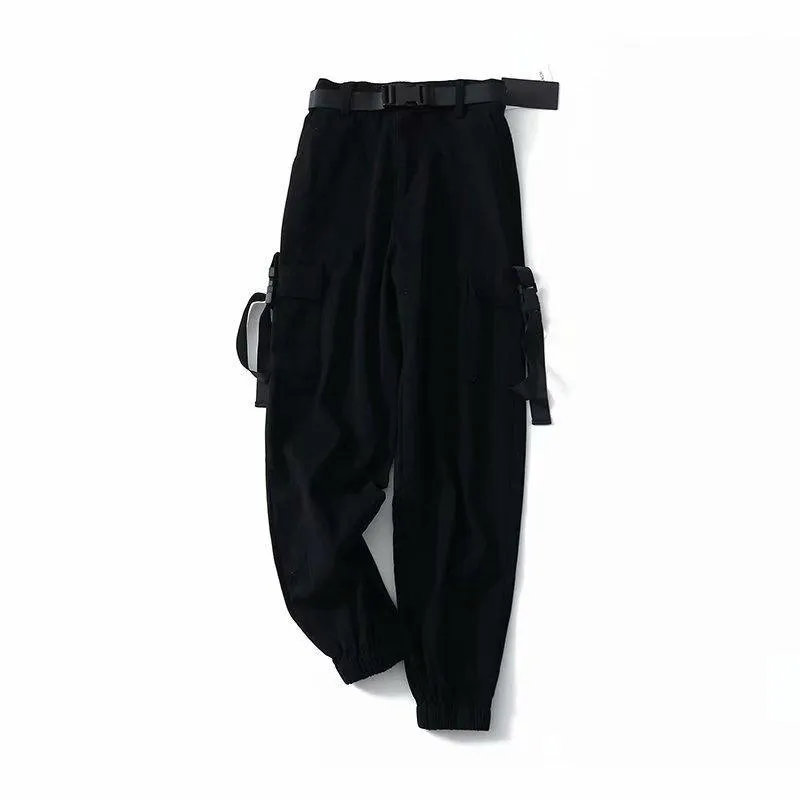 Retro Street Style Pockets High Waist Loose Pants