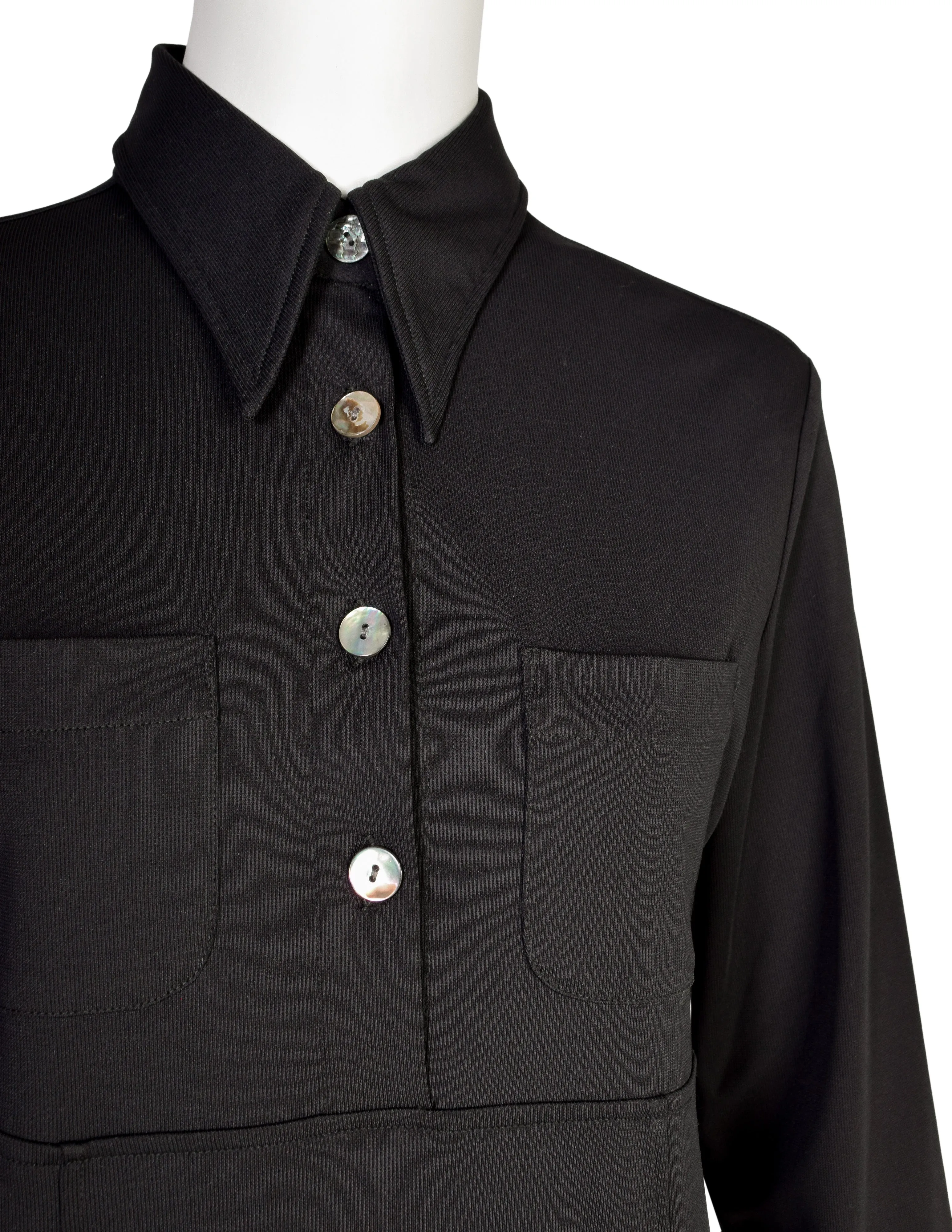 Romeo Gigli Vintage G Gigli 1990s Black Empire Waist Long Collared Shirt Dress