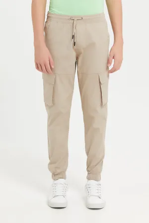 Senior Boys Beige Cargo Casual Trouser