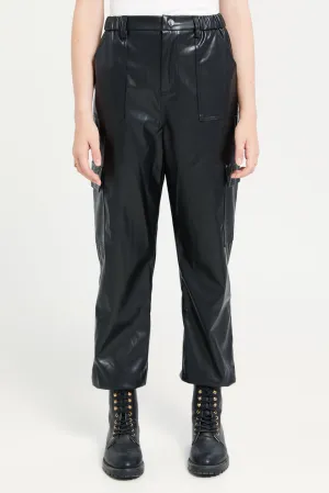 Senior Girls Black Leather Cargo Pants