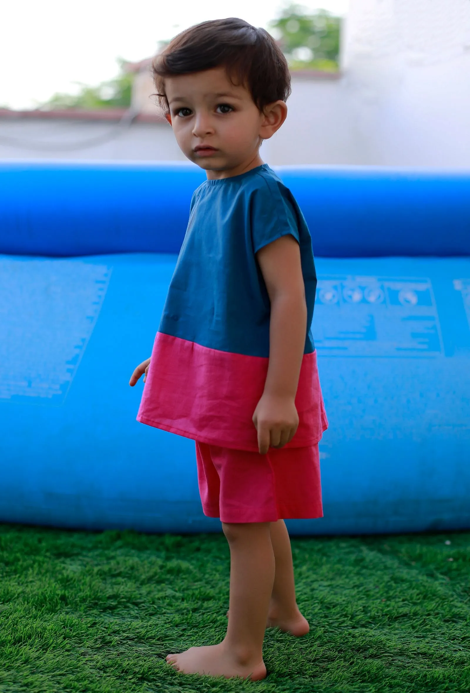 Set Of 2: Cotton Candy Blue And Pink Cotton Shirt With Pink Short