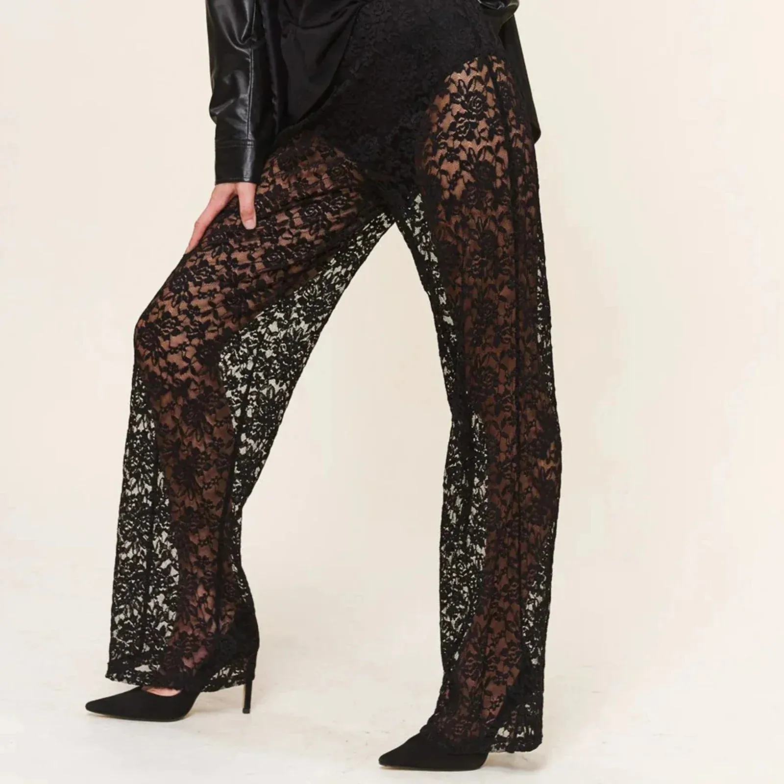 Sexy Halloween Transparent Sheer Lace Pants