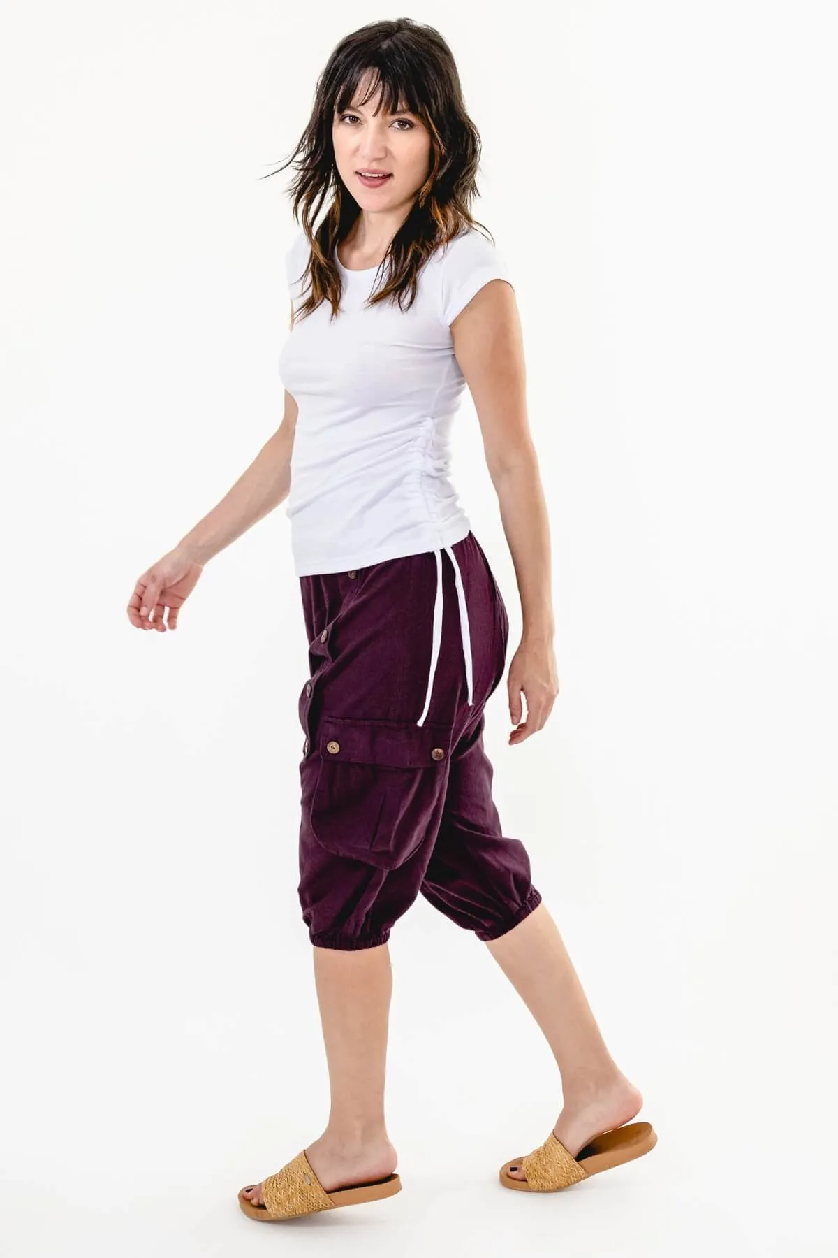 Short Drop Crotch Pants - Wine