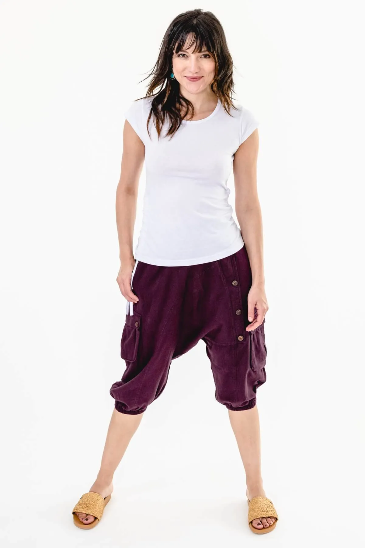 Short Drop Crotch Pants - Wine