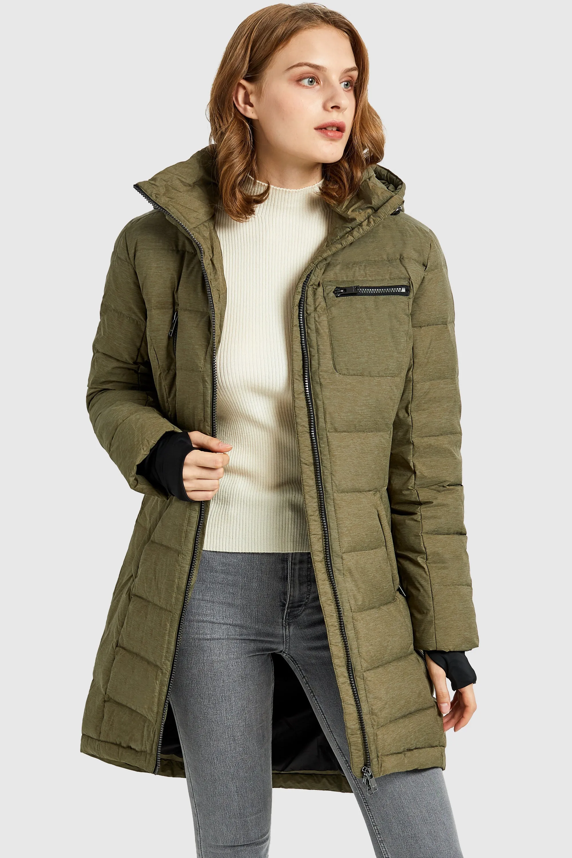 Slant Pocket Zip up Puffer Down Coat