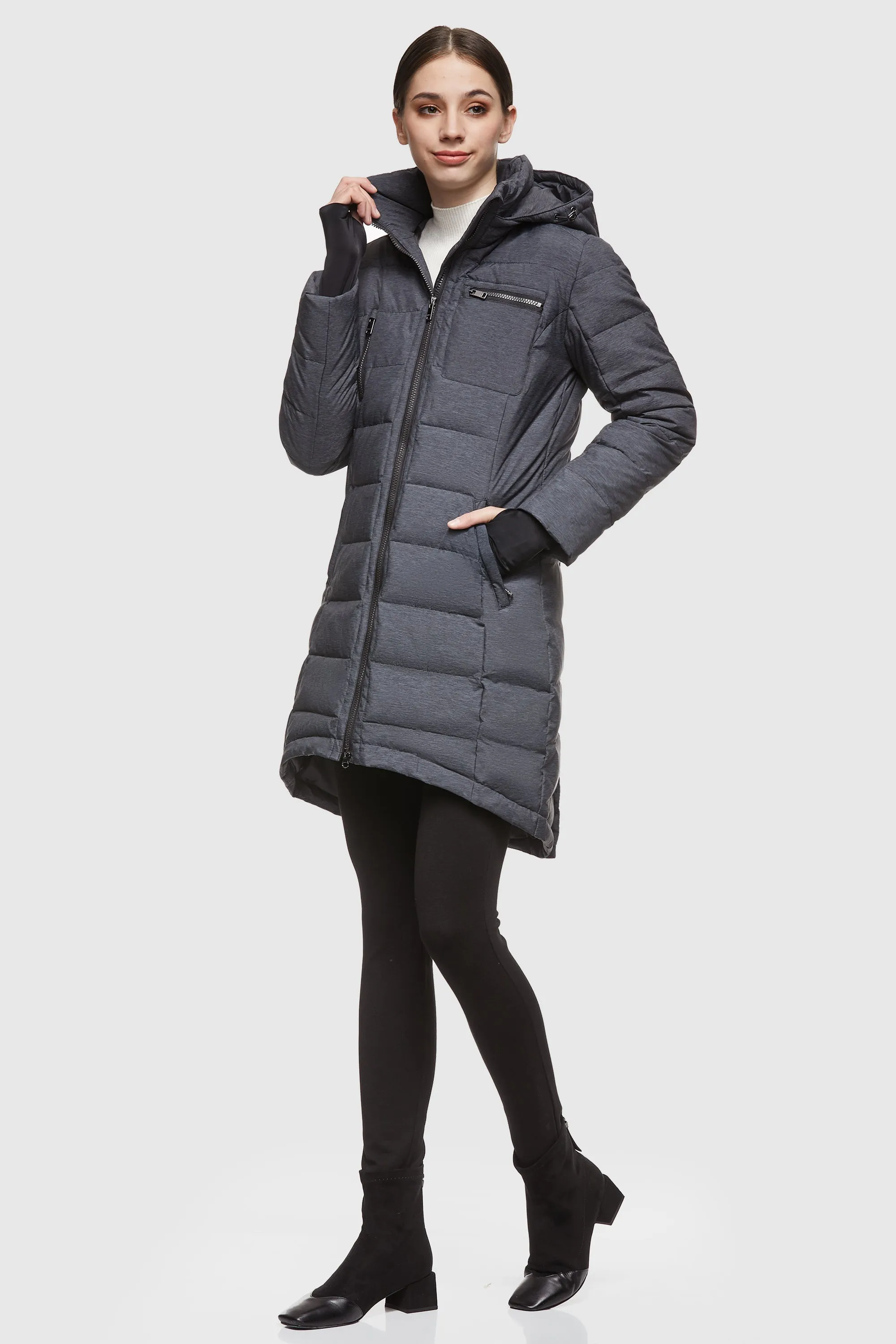 Slant Pocket Zip up Puffer Down Coat