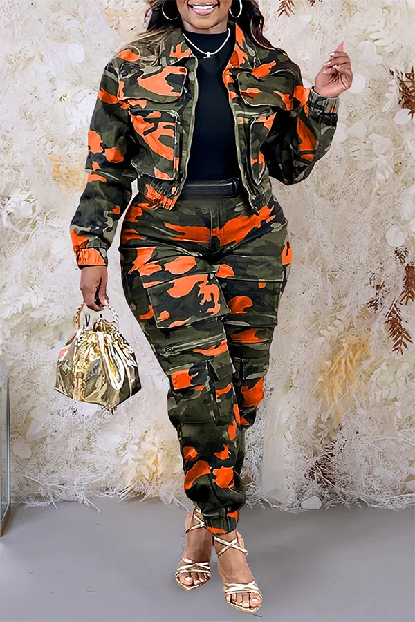 Stylish High Waisted Camo Cargo Pants