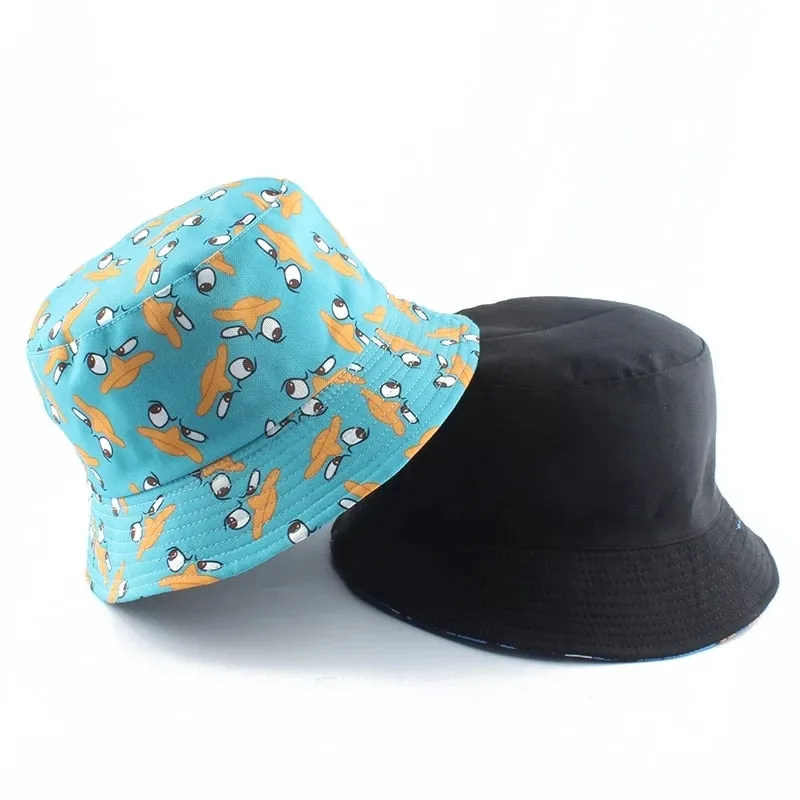 Summer Fisherman Hat Reversible Cartoon Bucket Hats For Women Men Street Hip Hop Bucket Cap Vintage Printed Fishing Hat