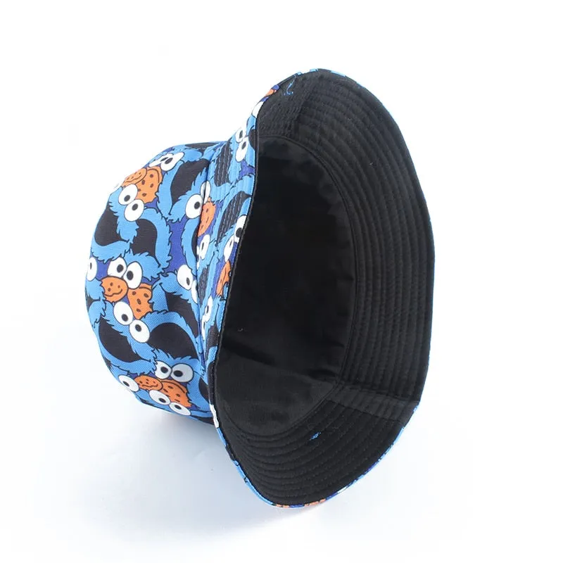 Summer Fisherman Hat Reversible Cartoon Bucket Hats For Women Men Street Hip Hop Bucket Cap Vintage Printed Fishing Hat