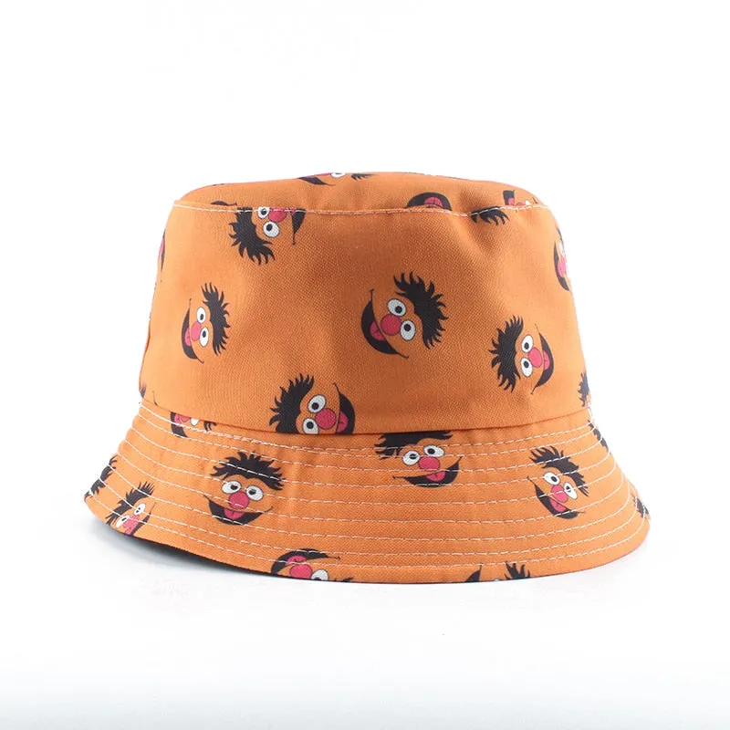 Summer Fisherman Hat Reversible Cartoon Bucket Hats For Women Men Street Hip Hop Bucket Cap Vintage Printed Fishing Hat