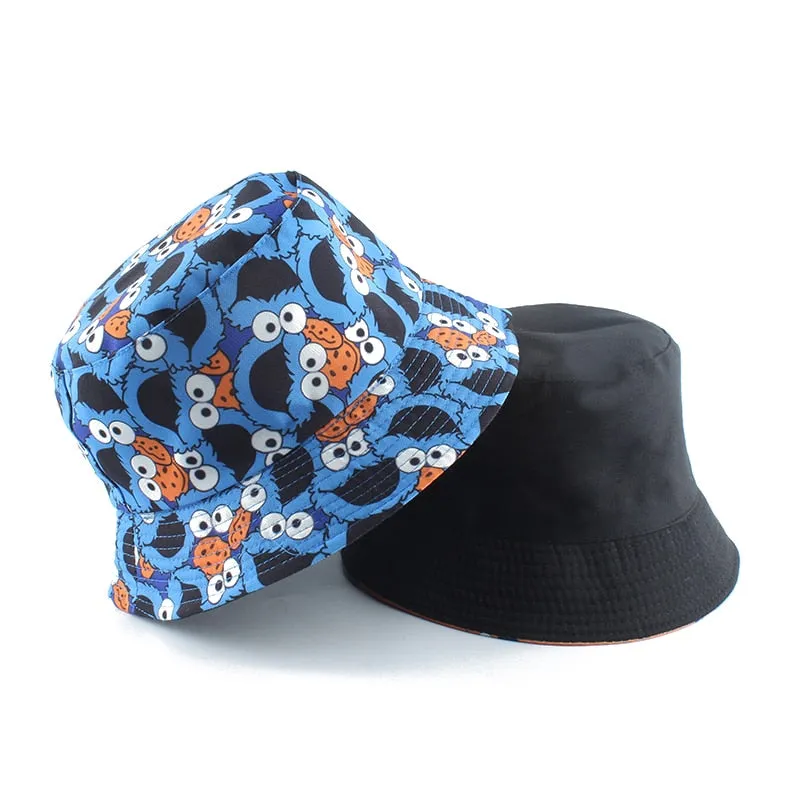 Summer Fisherman Hat Reversible Cartoon Bucket Hats For Women Men Street Hip Hop Bucket Cap Vintage Printed Fishing Hat