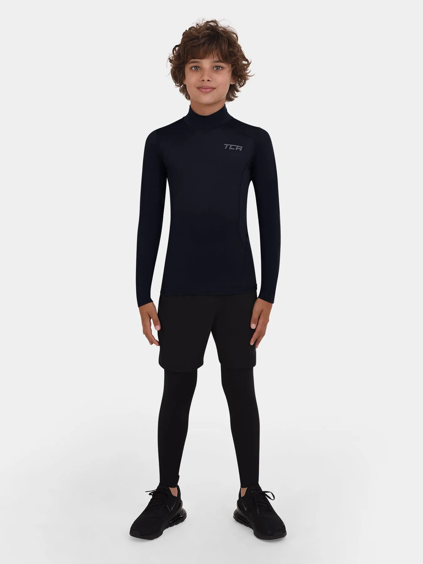 SuperThermal Compression Base Layer Long Sleeve Mock Neck For Boys With Brushed Inner Fabric