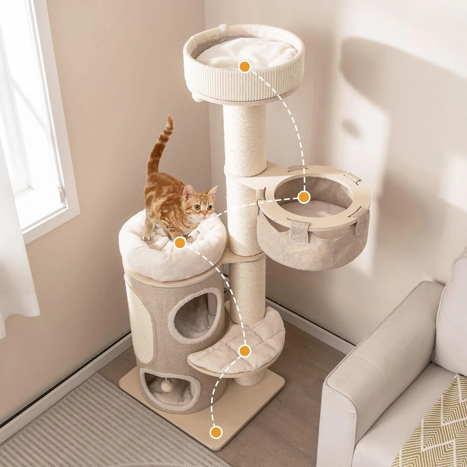 Tangkula Cat Tree Tower, 61 Inch Multi-level Tall Cat Tower with 2-Story Cat Condo, Top Perch, Sisal Scratching Posts & Carpet