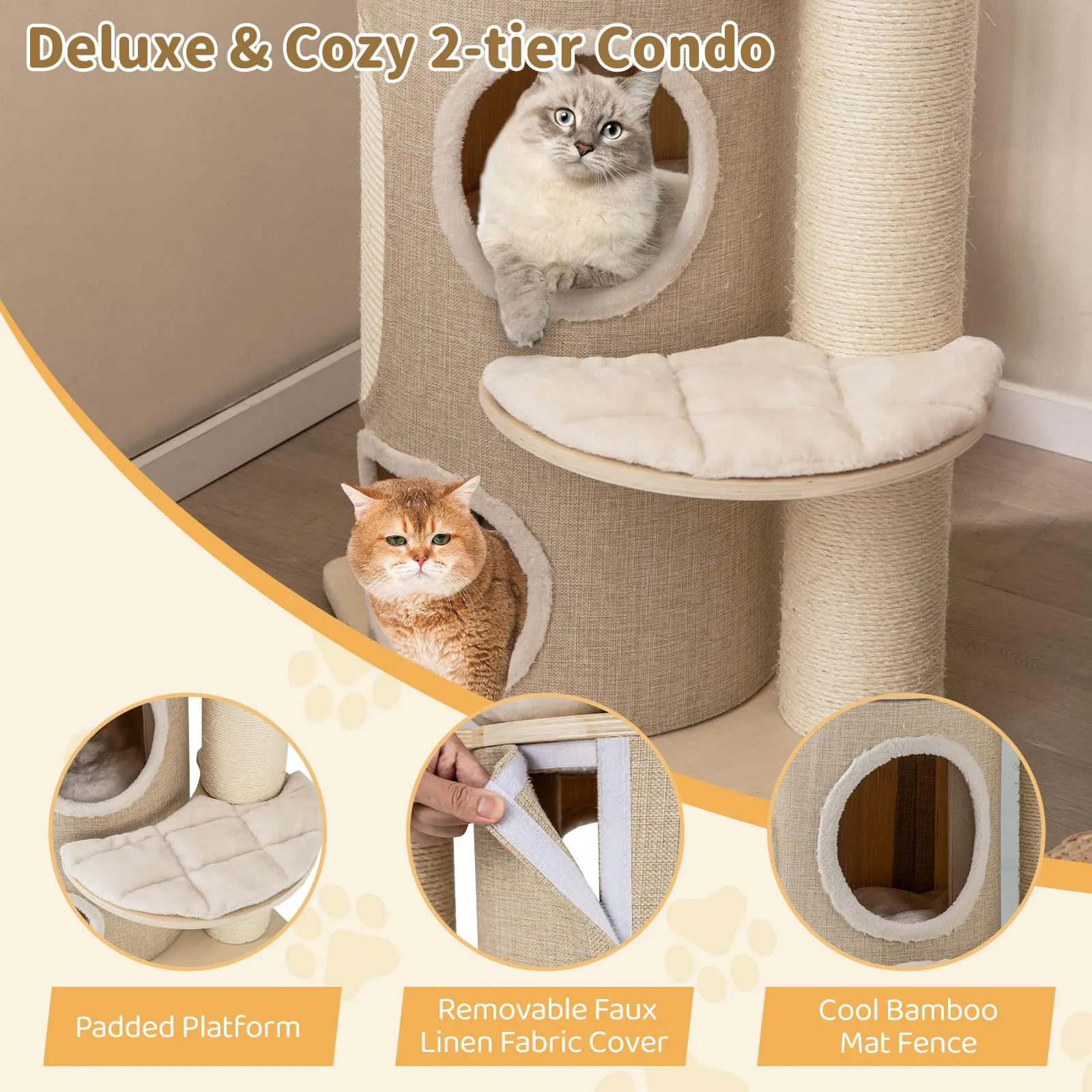 Tangkula Cat Tree Tower, 61 Inch Multi-level Tall Cat Tower with 2-Story Cat Condo, Top Perch, Sisal Scratching Posts & Carpet