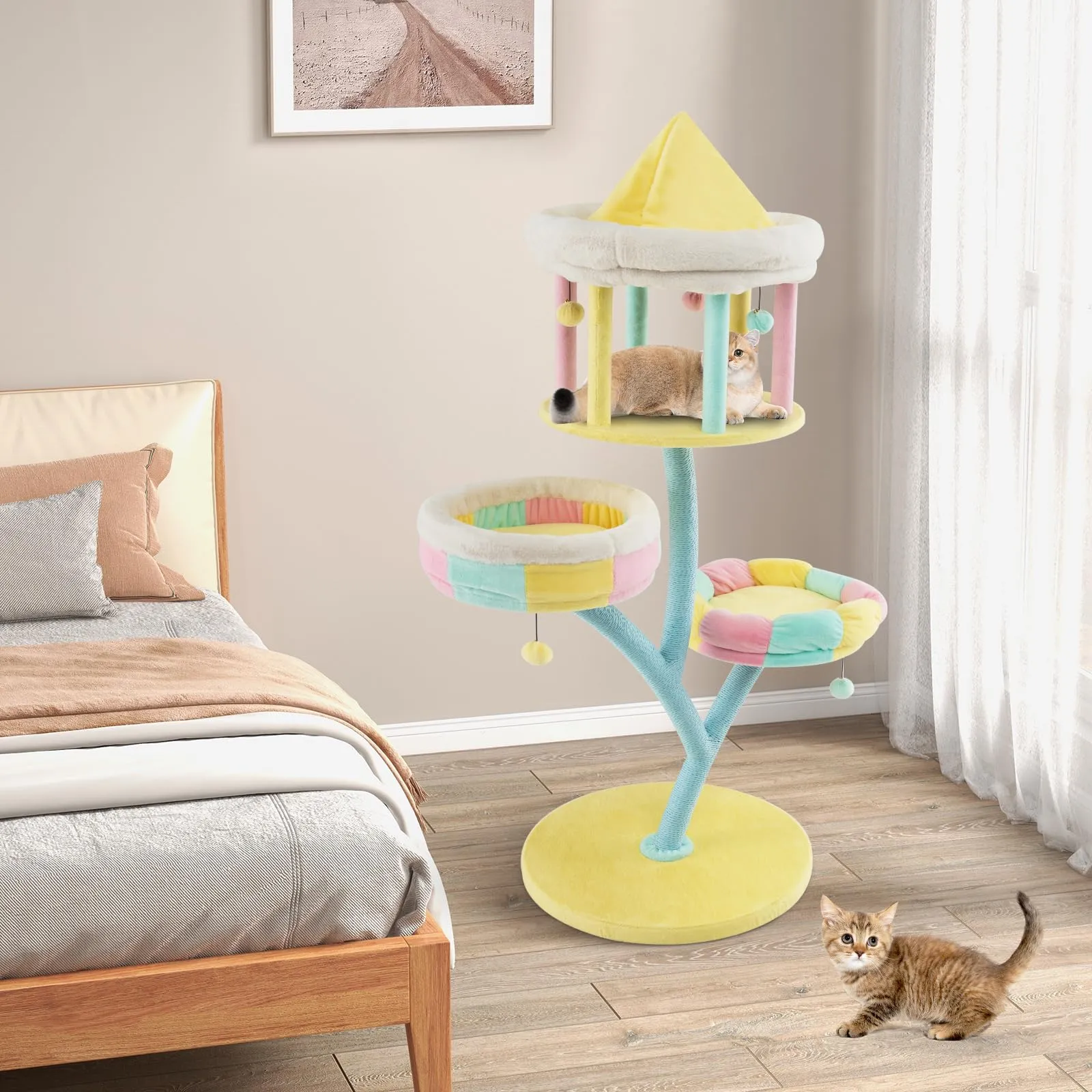 Tangkula Tall Cat Tree, 57.5 Inch Amusement Park Style Cute Cat Tower with Top Open Condo