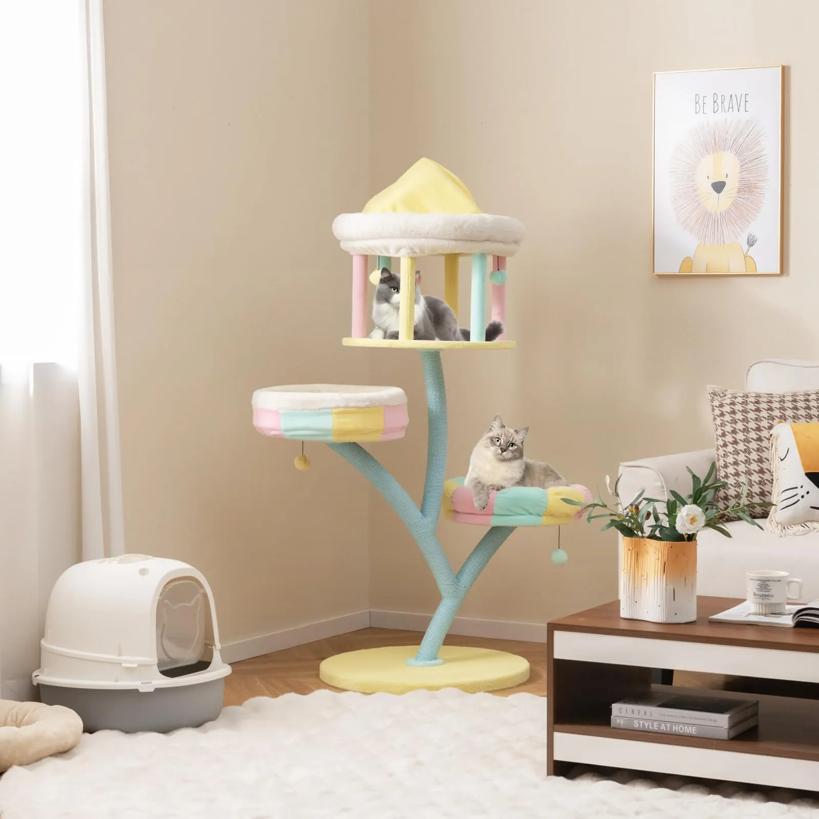 Tangkula Tall Cat Tree, 57.5 Inch Amusement Park Style Cute Cat Tower with Top Open Condo