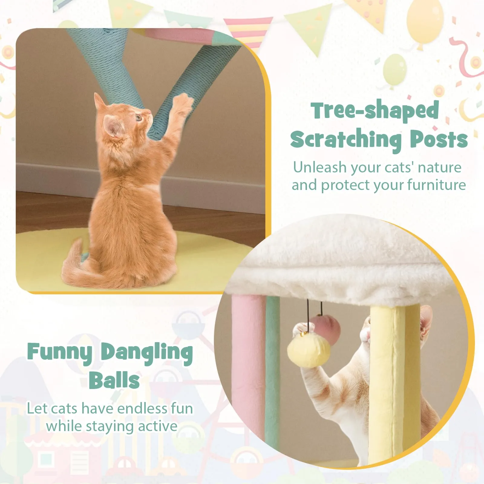 Tangkula Tall Cat Tree, 57.5 Inch Amusement Park Style Cute Cat Tower with Top Open Condo