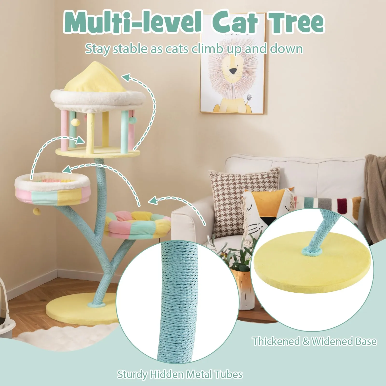 Tangkula Tall Cat Tree, 57.5 Inch Amusement Park Style Cute Cat Tower with Top Open Condo