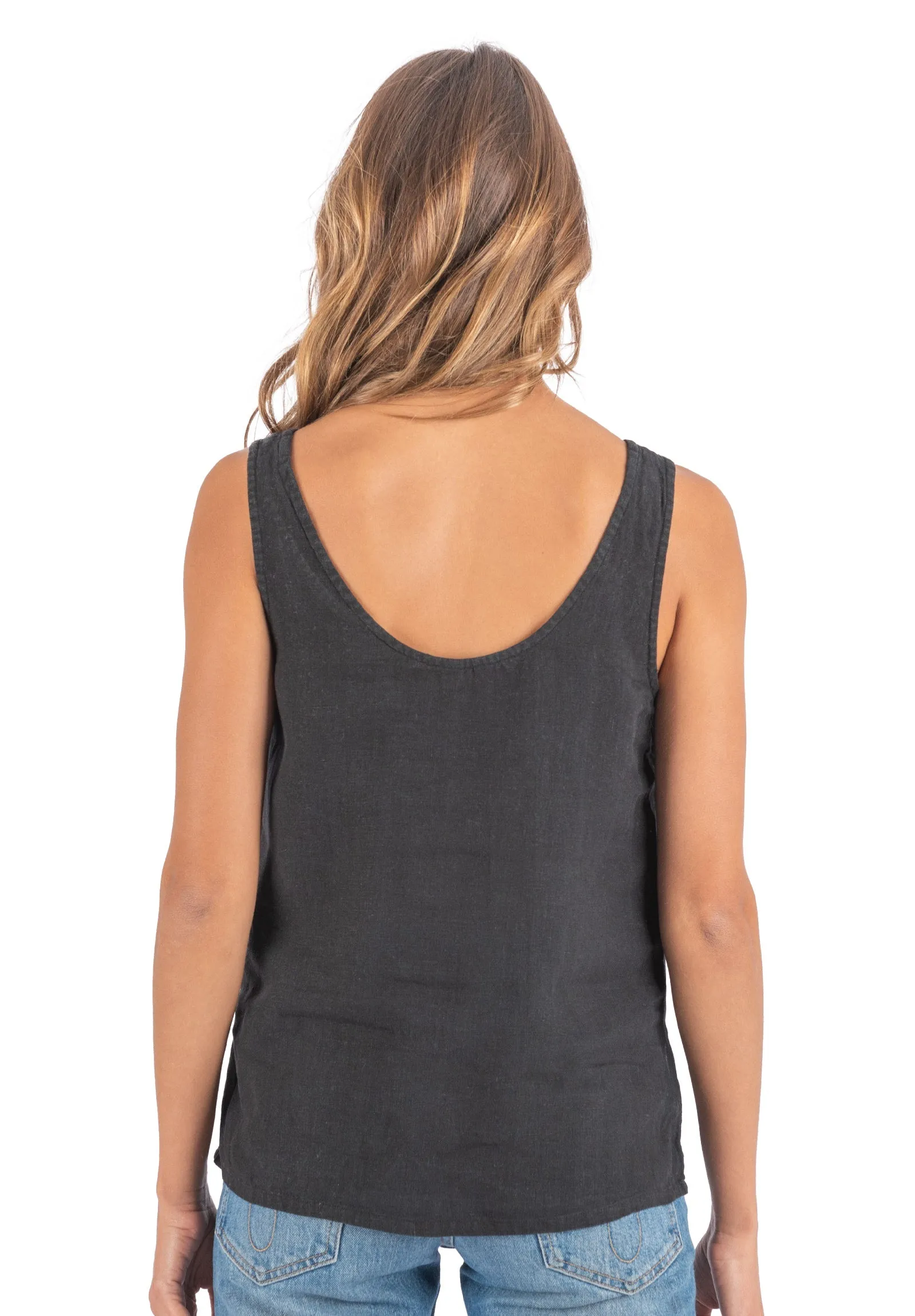 Tanya Tank Black Linen Top