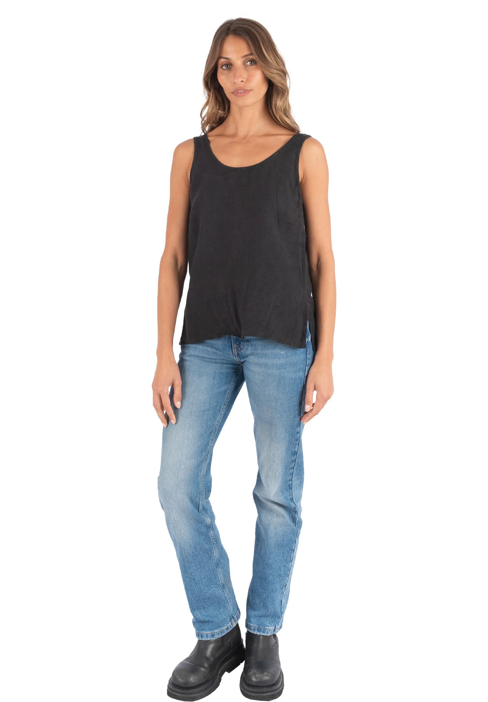 Tanya Tank Black Linen Top